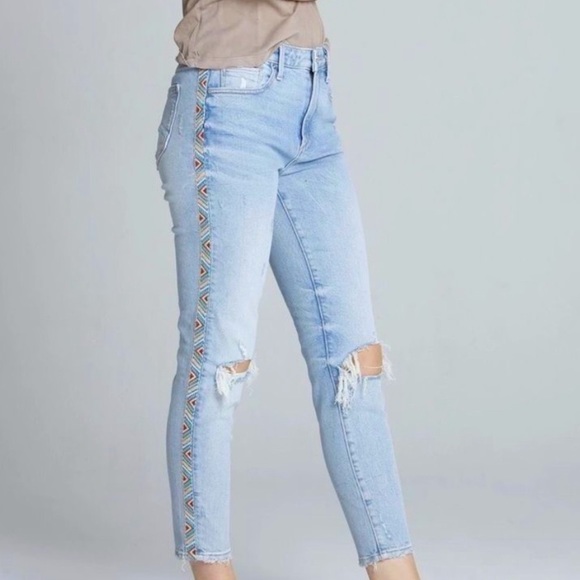 Driftwood x Free People Gizelle 27 High-Rise Embroidered Skinny Jeans New - Picture 2 of 15